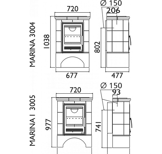 Кафельная печь Marina LP вставка чугунная кафельный цоколь коричневая_3
